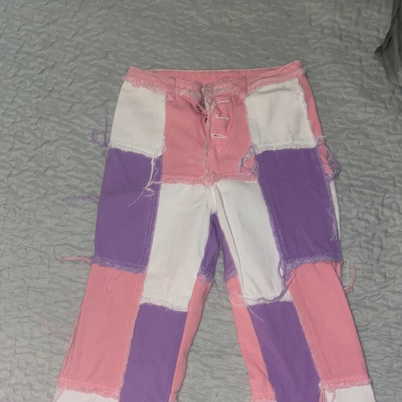 Pink, White and purple patch jeans - Picture 1 of 2